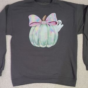 Grey Sweatshirt with Pastel Pumpkin Design
